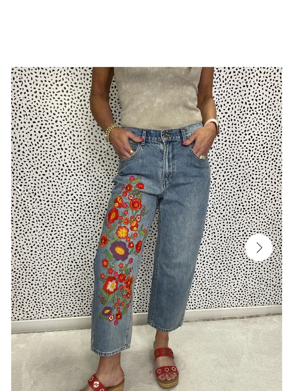 NWPT Oli & Hali Light Blue Wide-leg embroidered drop waist jeans - Picture 8 of 8